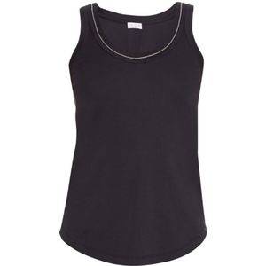 Brunello Cucinelli Navy Embellished Scoop-neck tan